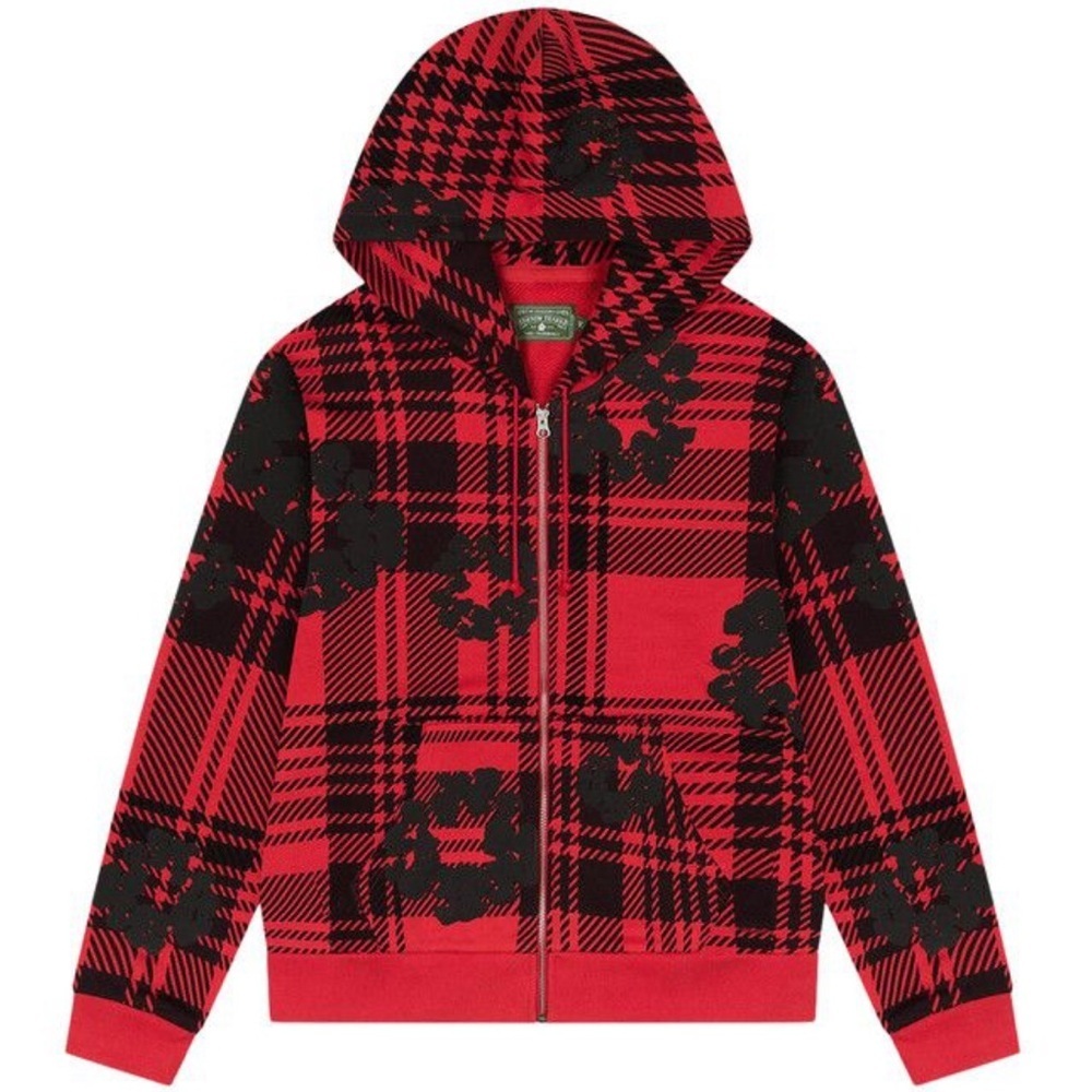 Denim Tears Plaid Cotton Wreath Zip Hoodie Red FW25 Size XL NWT